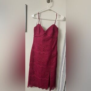 Berry V-Neck Lace Cocktail Slip Dress
